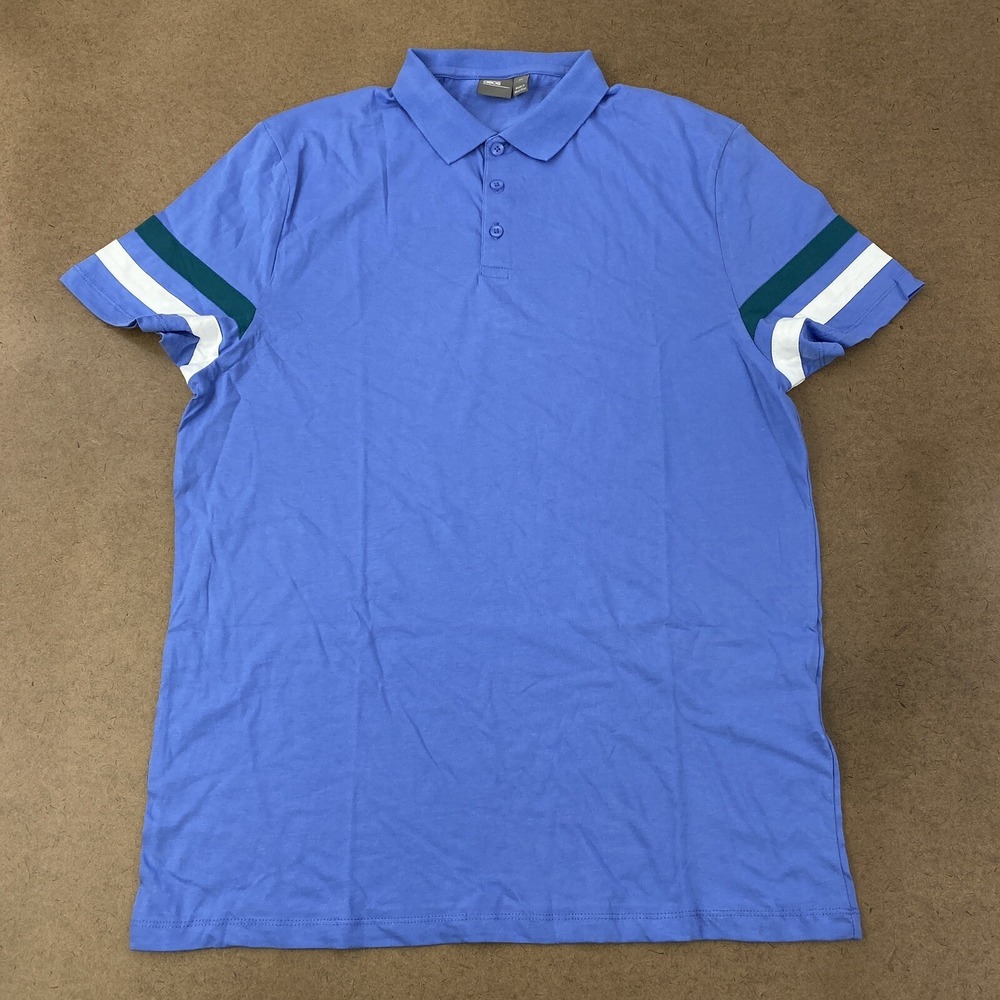 ASOS Men's Size XL Light Blue Striped Short Sleeve Cotton Polo Shirt